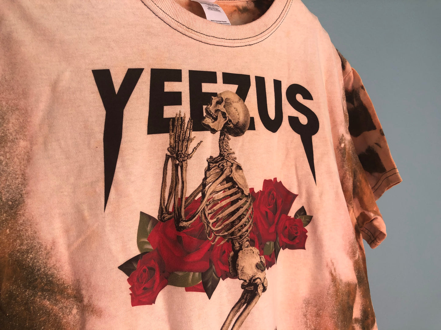Black Bleached Yeezus Skeleton Rose Shirt