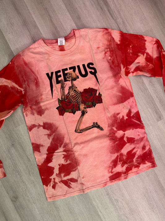 Red Bleached Yeezus Skeleton Rose Shirt