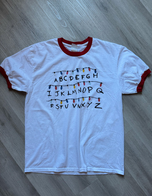 Stranger Things Alphabet Lights Ringer T-Shirt