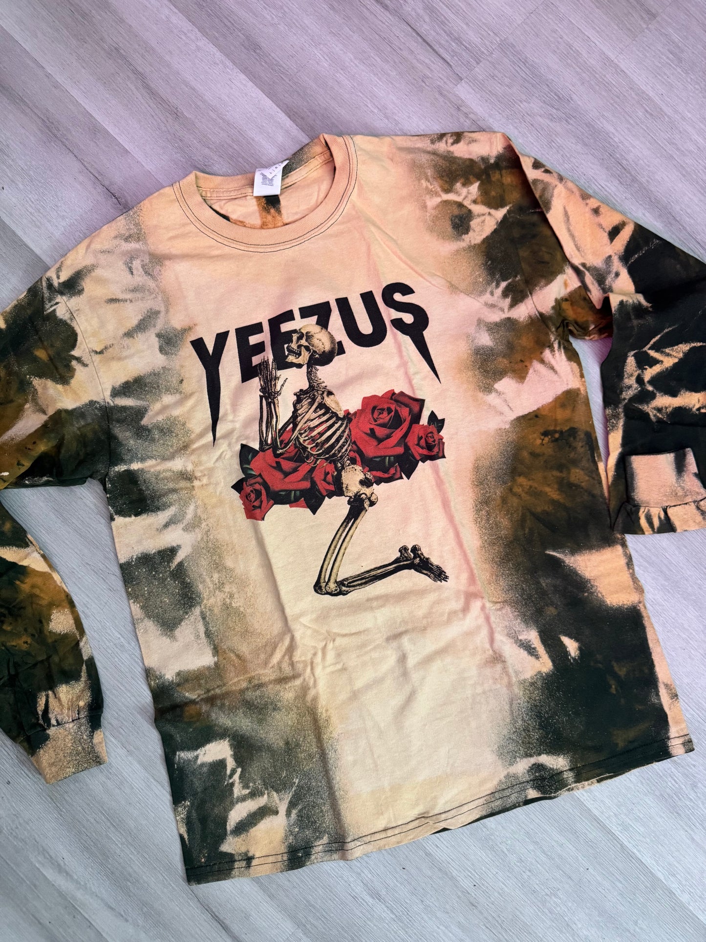 Forest Green Bleached Yeezus Skeleton Rose Shirt