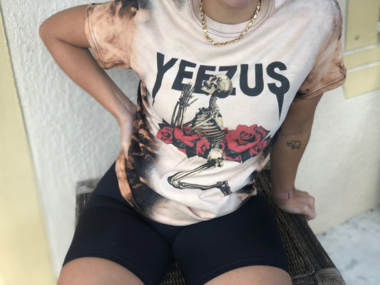 Black Bleached Yeezus Skeleton Rose Shirt