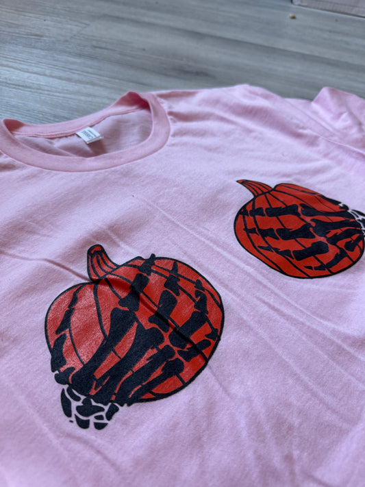 Skeleton Hand Pumpkin Boob Tee